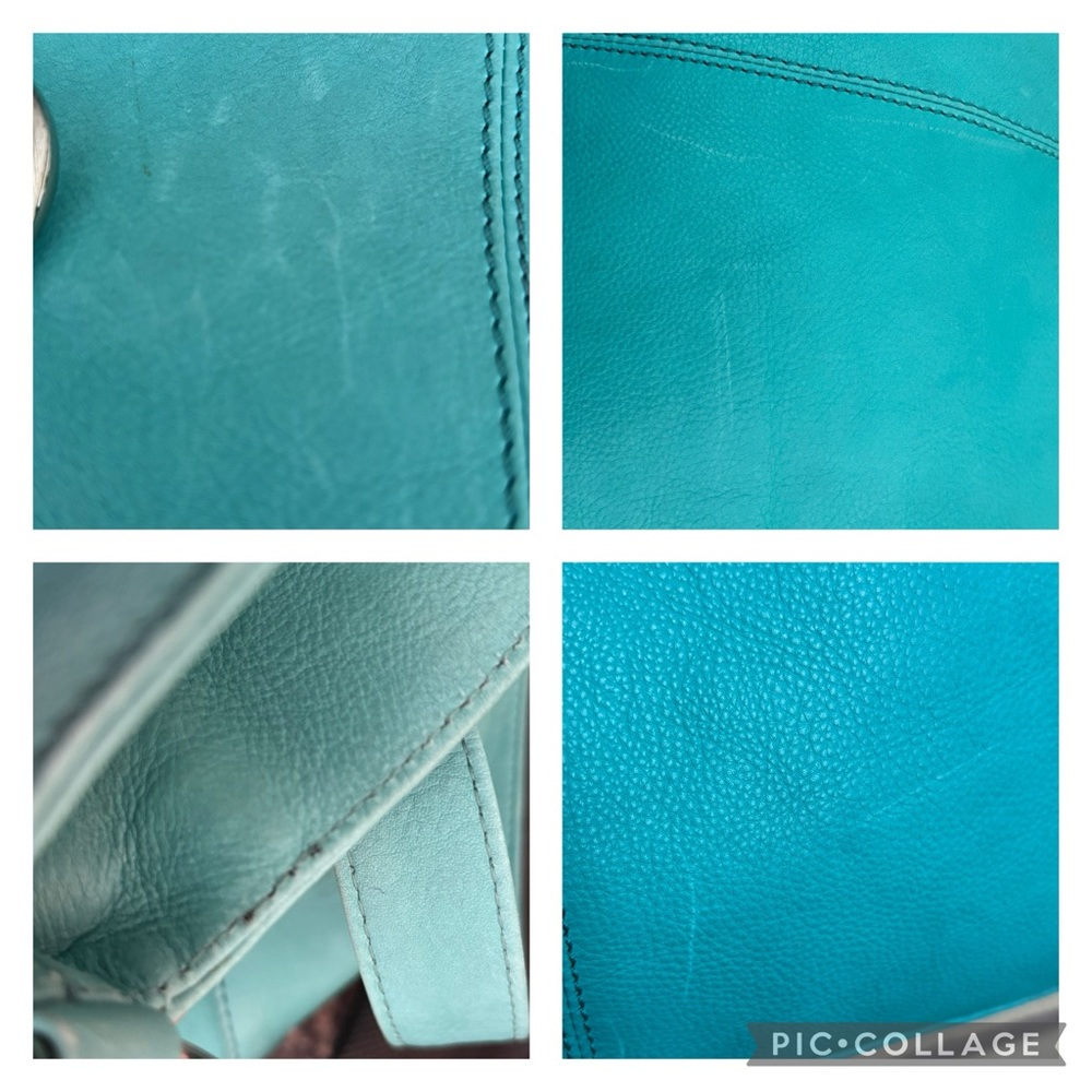 Aqua/Camel Leather Bag - NEW - Nappa Leather Handbag - Leather Purse - Picture 13 of 15